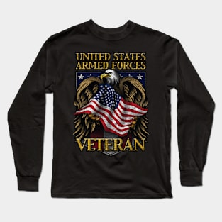 United States Armed Forces Veteran Shield with Eagle and Flag Long Sleeve T-Shirt